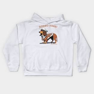 RODEO TIME! (Brown dachshund wearing white cowboy hat) Kids Hoodie